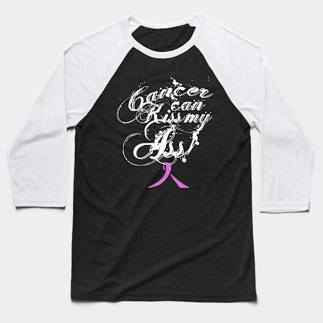 Cancer Can Kiss My Ass! Testicular Cancer (Orchid Ribbon) Baseball T-Shirt by Adam Ahl